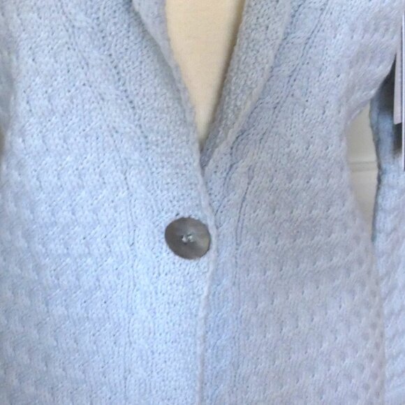 Ireland's Eye Glangevlin 1 Button Lattice Weave Long Cardigan Sweater Ice Blue S - Picture 6 of 16